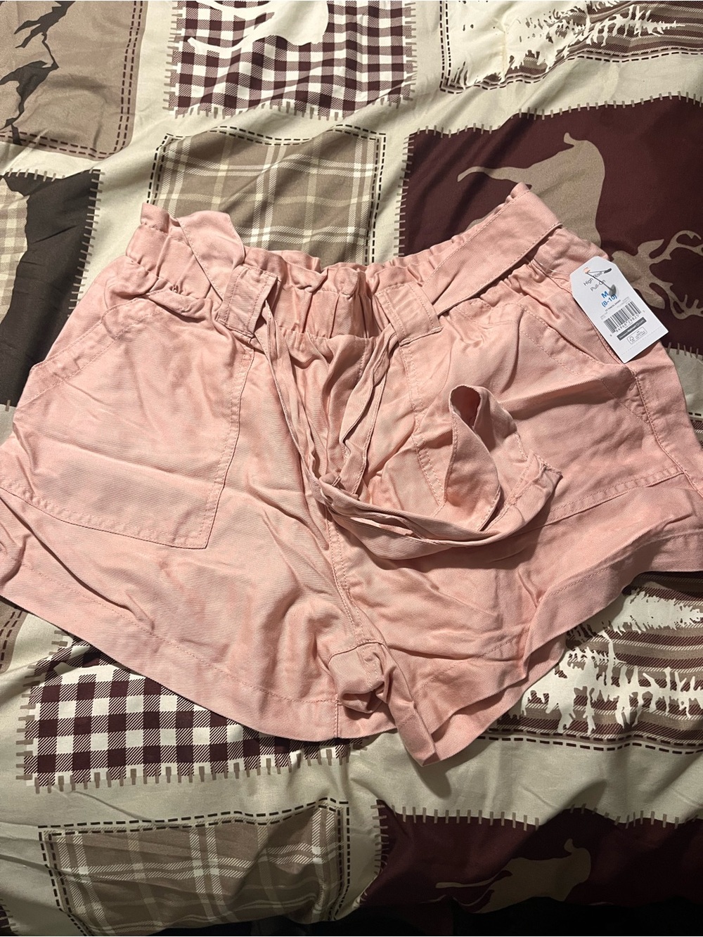 Time and Tru Pink Paperbag Waist High-Rise Shorts